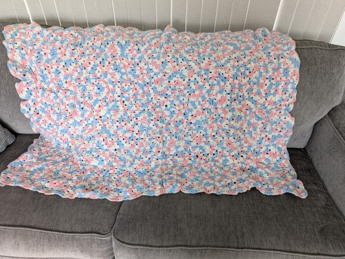 Vintage Baby Hand Crochet Afghan Pink White & Blue! Baby Blanket