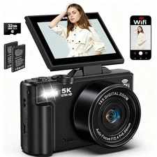 5K Digital Camera for Photography, 75MP WiFi Vlogging Camera 5K-75MP-UHD Black