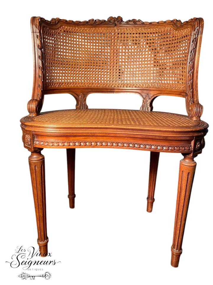 19-е АНТИКВАРНОЕ ФРАНЦУЗСКОЕ КРЕСЛО РУЧНОЙ РАБОТЫ ИЗ КРАСНОГО ДЕРЕВА PETIT BERGERE CANNE LOUIS XVI - Изображение 3 из 4