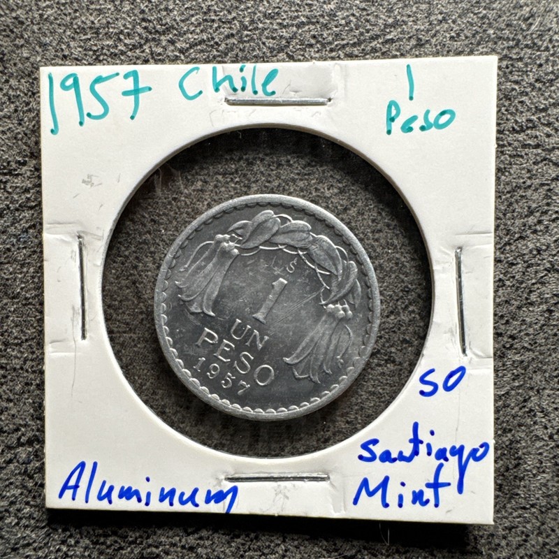 1957 CHILE PESO Aluminum. Non Magnetic. Bright.