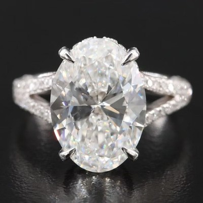 3.50CTW Oval Cut Moissanite Split Shank Engagement Ring In 14k White Gold Plated