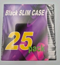 NEW Black Slim CD/DVD Jewel Cases - Pack of 25 With Clear Plastic Cover - Sealed