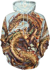 3D Golden Dragon Hoodie Mythical Oriental Design Unisex Streetwear Pullover