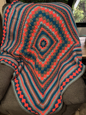 Handmade Crochet Multicolor Square  Geometric Sofa Throw Blanket