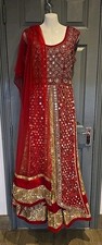 Indian/pakistani Heavy Embroidered Wedding Occasion Dresses gold/red  Size 14  