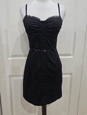 Forever 21 Goth Faux Button Down Lace Trim Ribbon Belt Mini Little Black Dress S