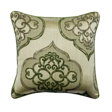 Green Decorative Throw Pillow Cover, 16"x16" Silk Cushion - Green Damask Galore