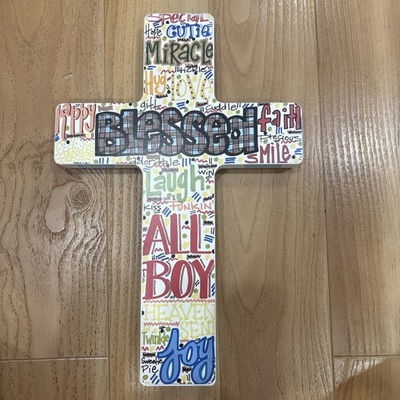 #ad Decorative Boys Christian Wood Cross Blessed Joy All Boy Miracle 12quot; Hang Stand $9.00