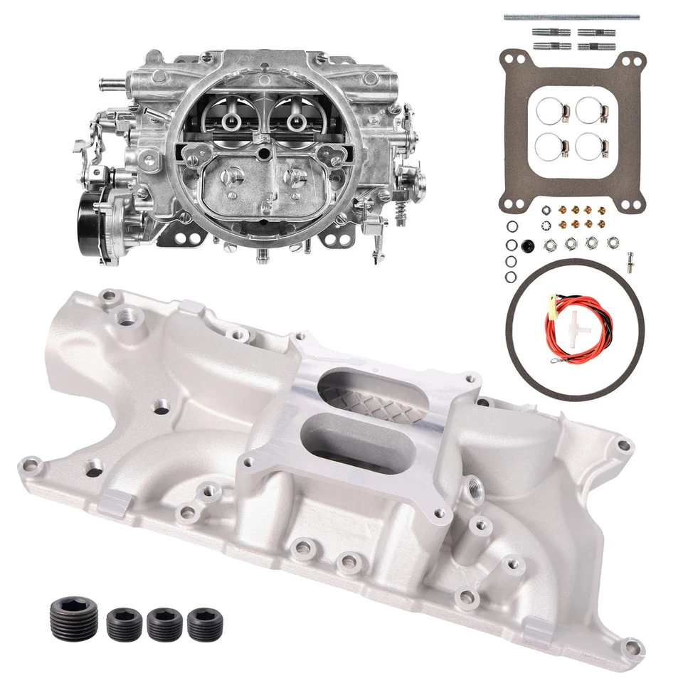 1406 Carburetor For Performer 600 CFM 4Barrel Square Bore & 8124 Intake Manifold Foto 2 de 4
