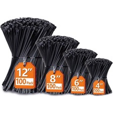 400 Pack Assorted Zip Ties 4/6/8/12 Inch UV Resistant Cable Wire Ties