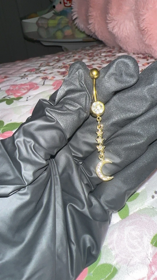 Never Worn 14 克手术钢肚脐扣肚脐戒指金月亮和星星 — 第 2/2 张图片