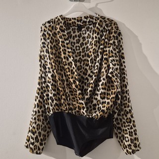 Zara Leopard Print Bodysuit With Snap Gusset Fastening Size 20