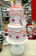 Valentine's Day Faux Cake Sculpture Hearts White Pink Red Pedestal 22 inch NWT