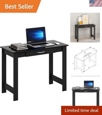 Compact Black & Blackwood Writing Desk with Drawer for Limited Spaces
