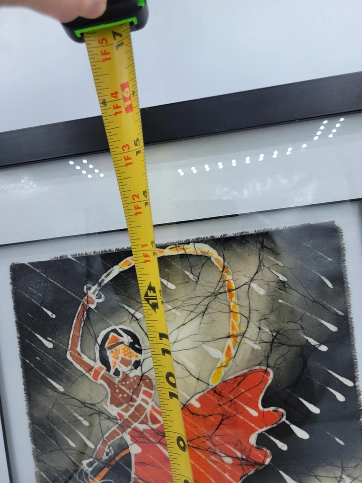 Signed Framed Batik Wall Art Woman Dancing In The Rain Indonesian Or African? - Image 3 of 4