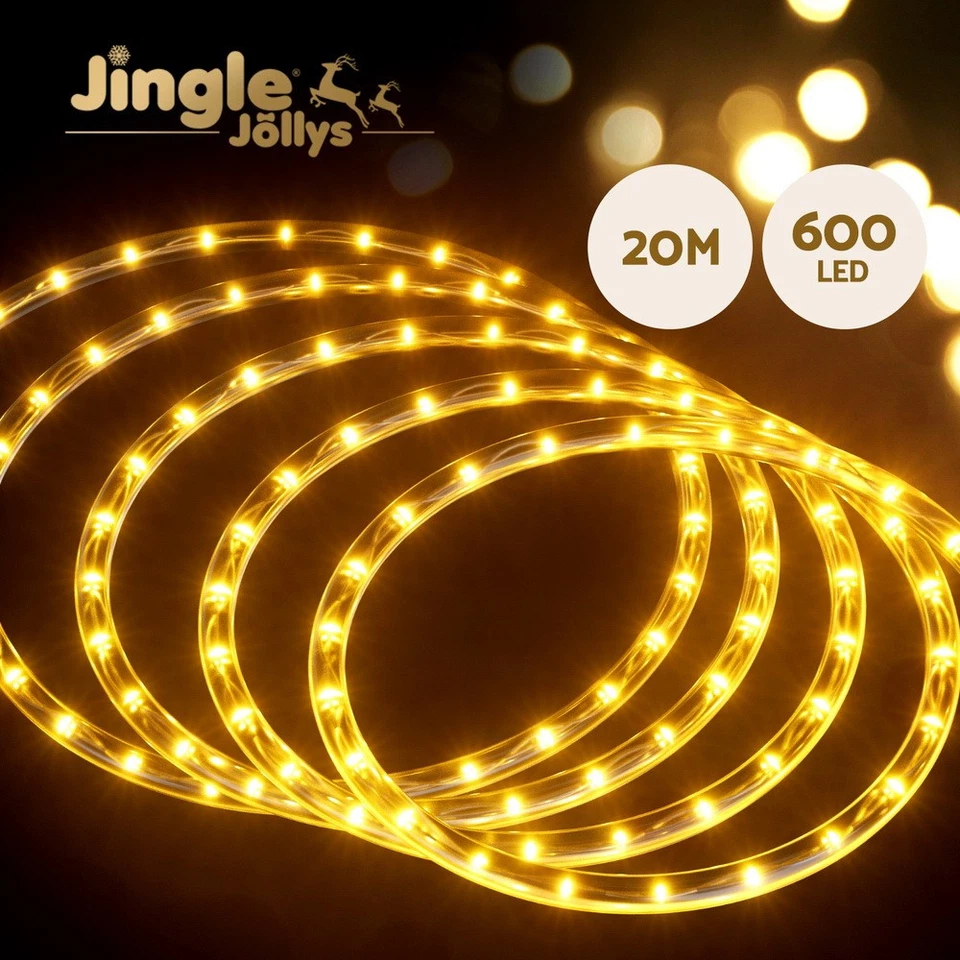 Jingle Jollys 20M Christmas Lights String Rope Light Decorations 600 LED Warm