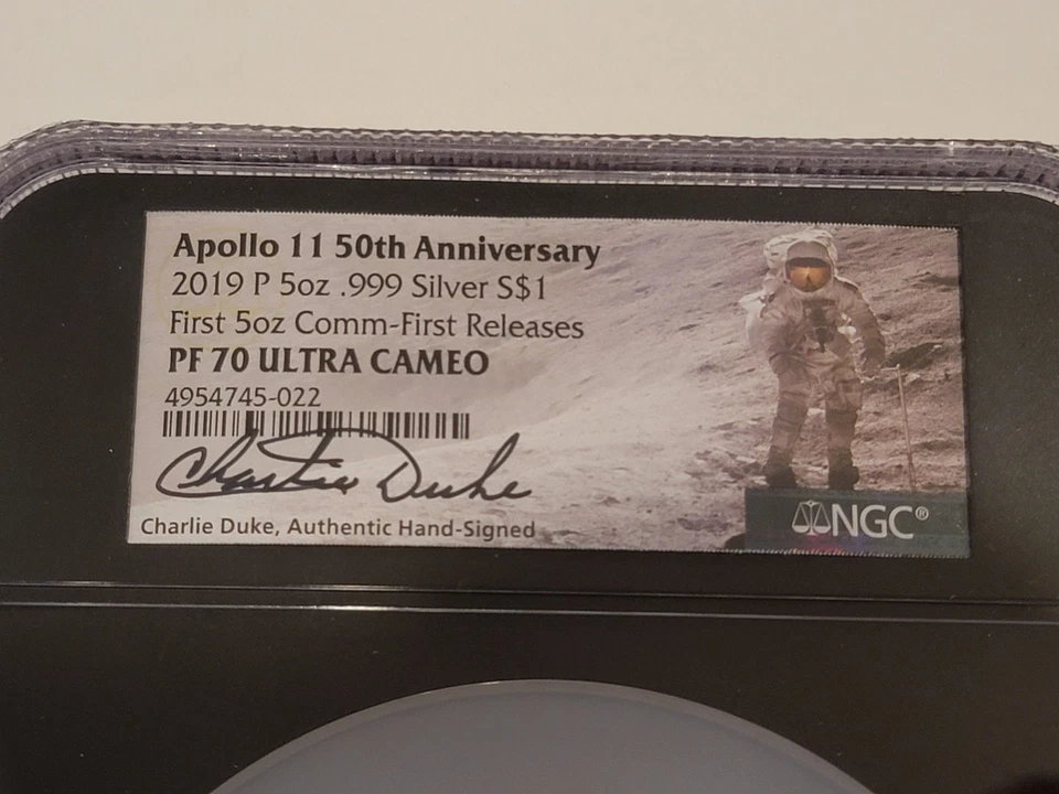 🌟Apollo 11 2019 5 oz. Silver $1 NGC PF70 UCAM FDOI Charlie Duke SIGNED -EAIX - Image 3 of 4
