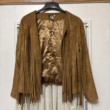 Giacca donna Earthbound XL vegan scamosciata aperta frange lunghe boho western cowgirl