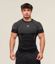Gymshark Onyx 5.0 V5 Seamless T-Shirt - BLACK LIGHT GREY - SMALL FAST SHIPPING