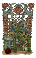 1910-1930’s Valentine’s Day Card Stand Up Fold Down Die Cut Honeycomb Children