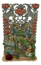 1910-1930’s Valentine’s Day Card Stand Up Fold Down Die Cut Honeycomb Children