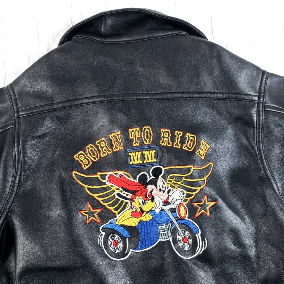Chaqueta de moto de cuero para niños Mickey Mouse Disney talla 4T Born To Ride Foto 2 de 4