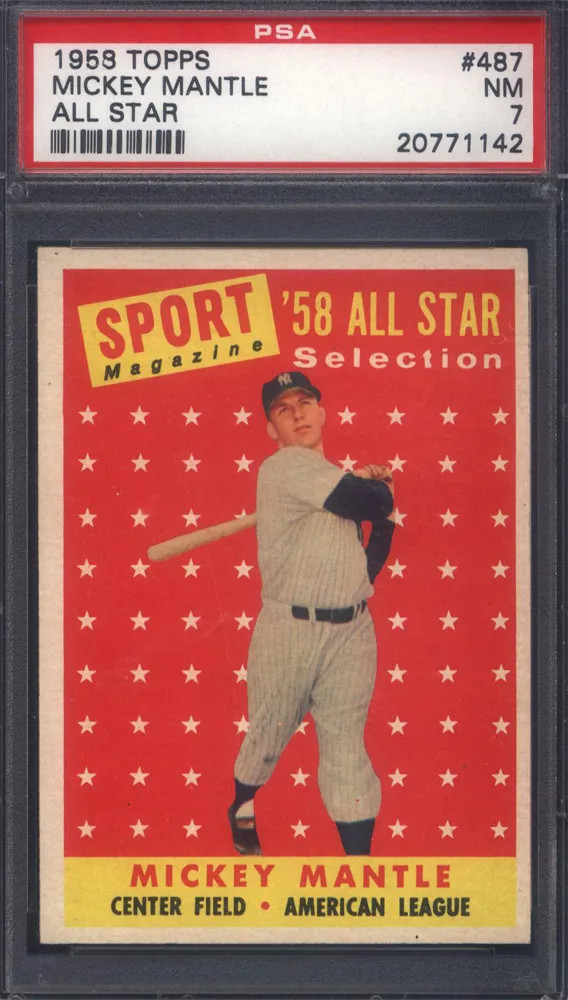 1958 Topps #487 Mickey Mantle All Star Yankees PSA 7