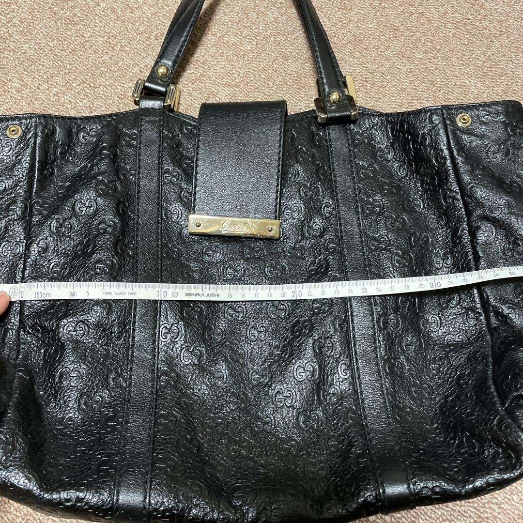 GUCCI Monogram Canvas Tote Bag Black Gold Leather Shoulder Authentic Excellent image 2