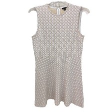 Ann Taylor Sleeveless Jacquard Fit Flare Dress White Yellow Geometric 12 NWOT