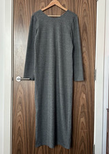 Noisy May Grey Soft Knit Scoop Back Long Sleeve Side Split Maxi Dress L NEW BNWT