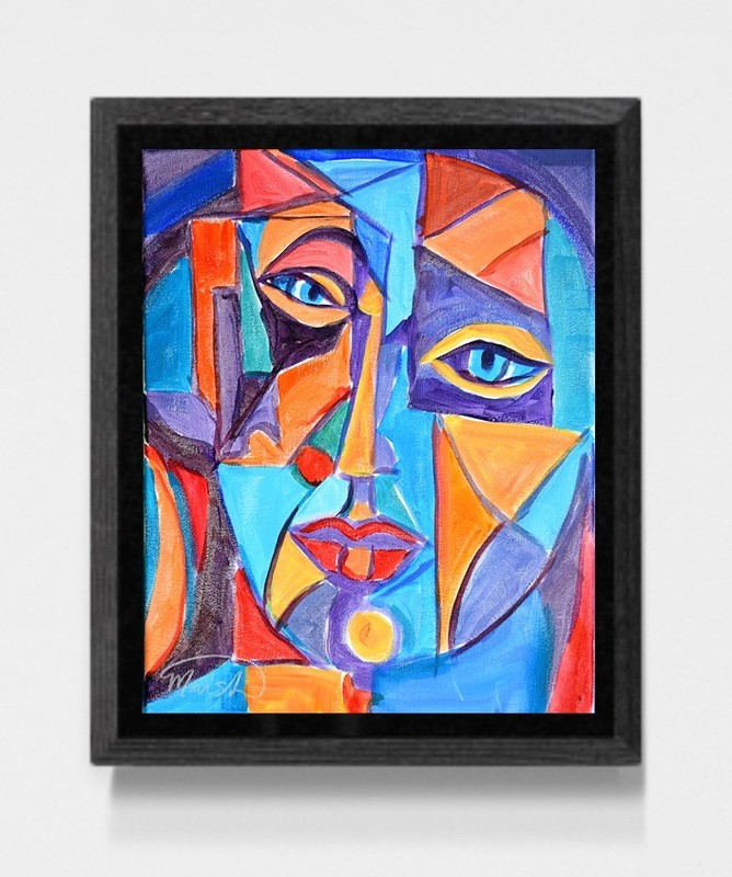 Original Expressionism Abstract Cubist Face 11x14 Acrylic Canvas Painting Signed