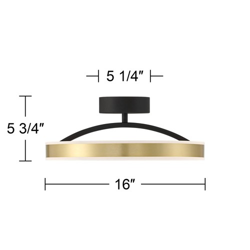 Possini Euro Eliza 16" Black and Brass Modern LED Ring Ceiling Light - Picture 4 of 8