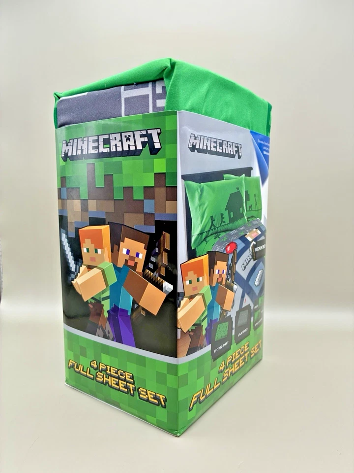 Juego de sábanas completas Minecraft Icon Adventure • Mojang 4 piezas microfibra verde • Nuevo Foto 3 de 4