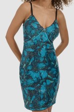 Siena Women's Blue Sleeveless V-Neck Sequin-Mesh Bodycon Dress Size 4