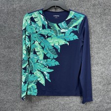 Lands' End Swim Shirt Rash Guard Top Womens Small Blue Floral Long Sleeve Beach