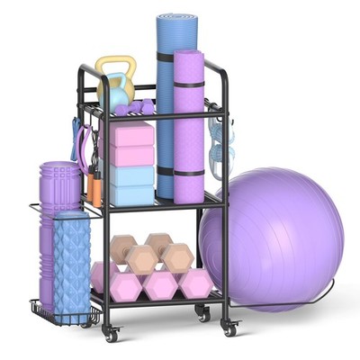 Home Gym Storage Rack Exercise Equipment Storage Organizer for Yoga Mat Dumbb...