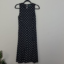 Lauren Ralph Lauren Black White Polka-Dot Dress Sz 6 Event Preppy Retro
