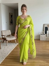 SARI INDIAN PAKISTANI WEDDING SAREE BLOUSE NEW DESIGNER BOLLYWOOD PARTY WEAR