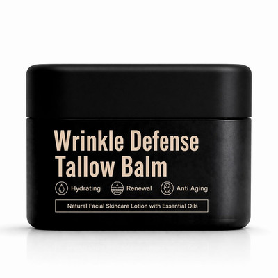 Wrinkle Defense Beef Tallow Balm for Men   Grass-Fed Tallow Moisturizer for Face