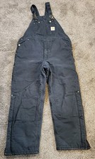 Carhartt R03 Duck Bib Overalls Mens 40x32 Black Arctic Quilt Lined Leg Zipper
