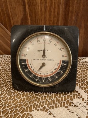 Vintage 4'' x 4'' Brown Plastic Airguide Temp Humidity Comfort Indicator Table Top
