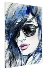 Fashion Blue Illustration Canvas Wall Art Picture Print