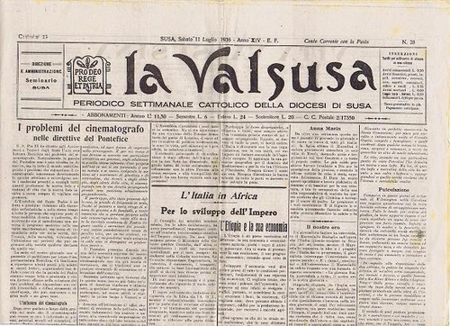 LA VALSUSA N° 28 OF 1936 WEEKLY PERIODICAL OF THE SUSA VALLEY