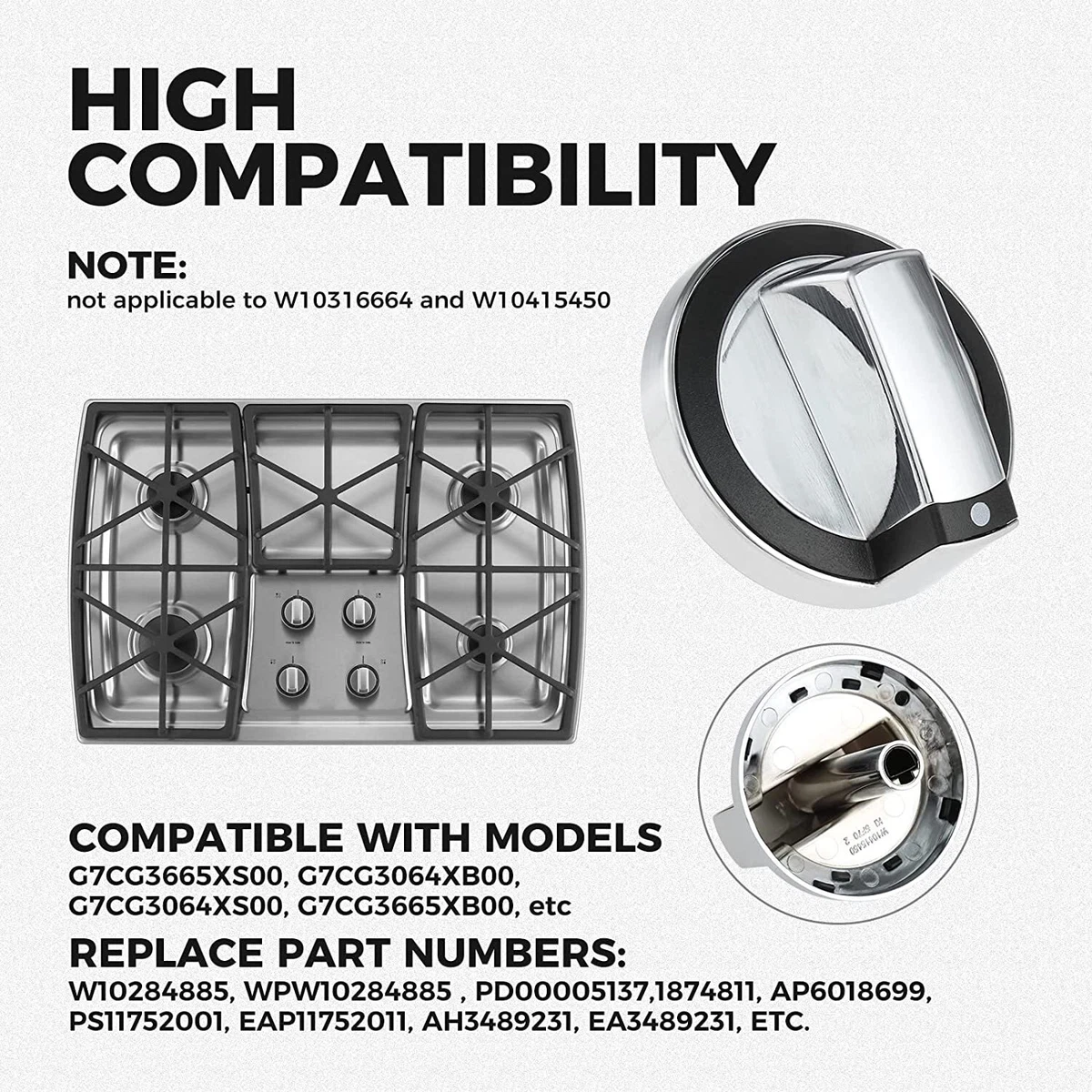 5x W10284885 Range Surface Burner Control Knob for Whirlpool  