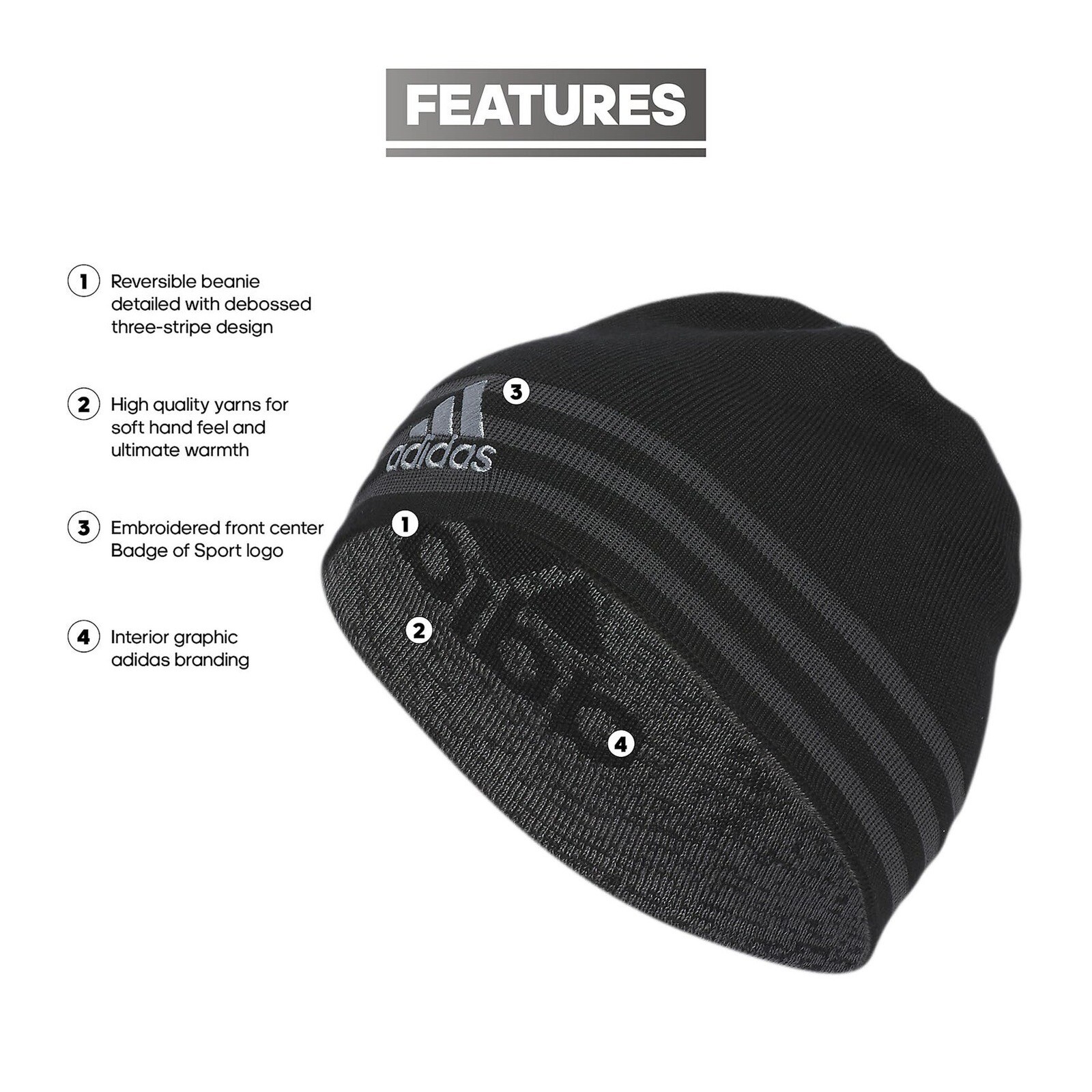 Adidas Eclipse Reversible Men&rsquo;s Striped Heavy Beanie Hat Cap Winter Knit #394