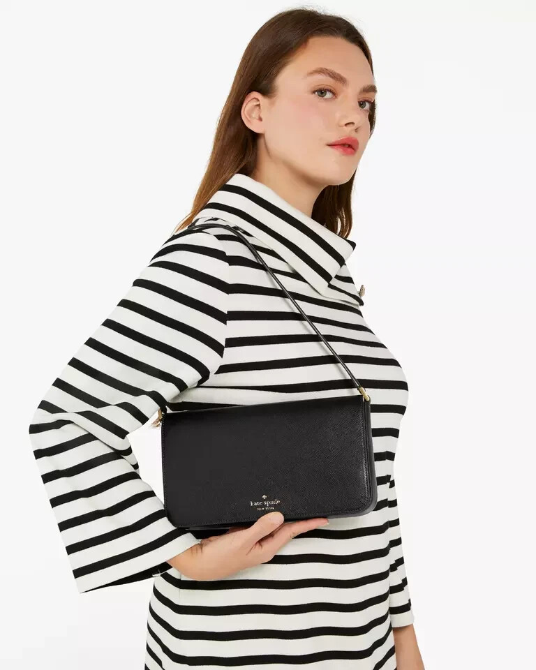 Kate Spade Staci Black Saffiano Leather Flap Shoulder Bag Purse Kate Spade Staci Black Saffiano Leather Flap Shoulder Bag Purse