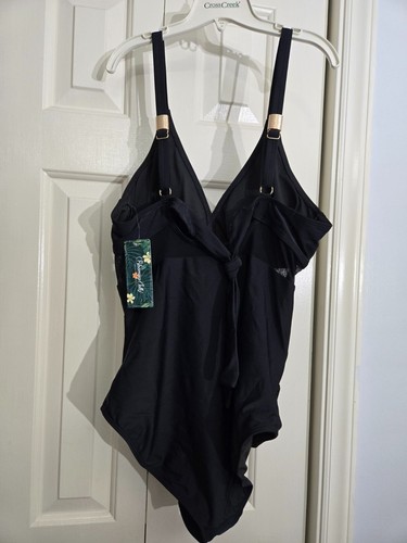 NEW WITH TAGS BLACK ONE PIECE SWIMSUIT WITH MESH PANELS & GOLD HARDWARE SIZE XL - Picture 2 of 5