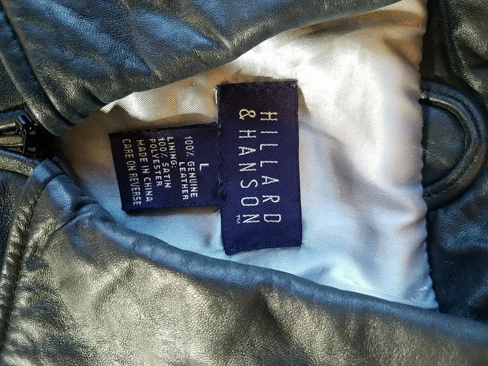 Women's HILLARD & HANSON 100% Genuine Leather Black Satin Poly Lining Size Large Foto 4 de 4