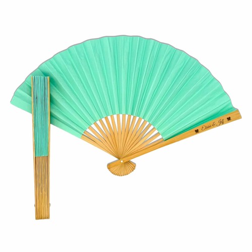 Engraved Wood Folding Hand Fans teal 25pcs Gem