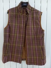 Chaleco de mujer Lands End talla 14/16 colores mixtos a cuadros.  Verde/Lila/Taupe
